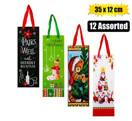 XMAS GIFT BAG BOTTLE ASSTD 35X12cm