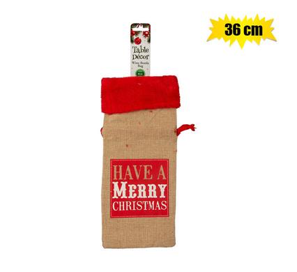 XMAS GIFT BAG BOTTLE WOVEN 36cm