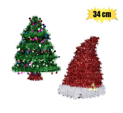 XMAS DECOR TINSEL TREE & SANTAHAT