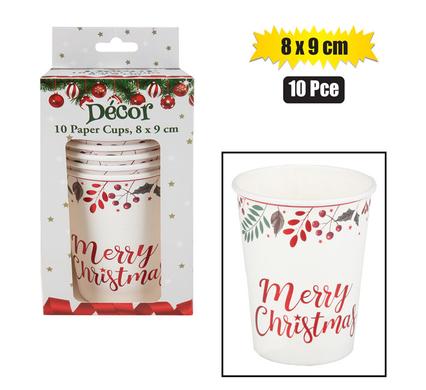 XMAS PAPER CUPS 10PC 8x9cm