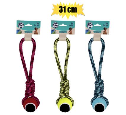 PET DOG TUG TOY STRING TENNIS BALL 31cm
