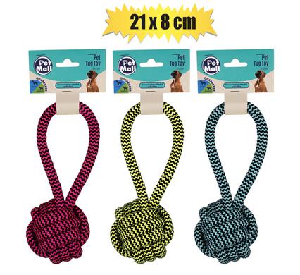 PET DOG TUG TOY STRING WITH BALL 21x8cm