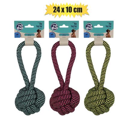 PET DOG TUG TOY STRING WITH BALL 24x10cm