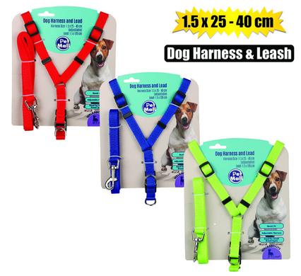 PET DOG HARNESS + LEAD 1.5x25-40cm