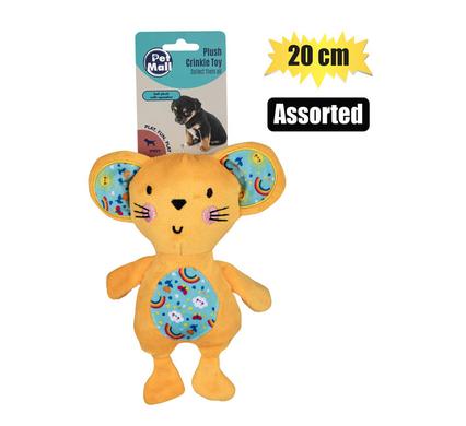 PET PUPPY TOY PLUSH CRINKLE 20cm ASST