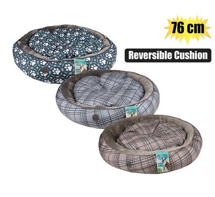 PET BED ROUND WITH REVERSE CUSHION 76cm
