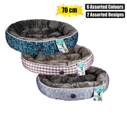 PET BED ROUND 70cm ASSORTED DESIGNS