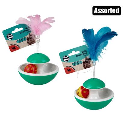 PET CAT TOY WITH BALL AND FEATHER ASST