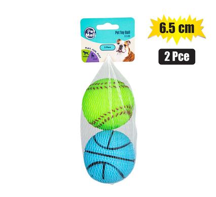PET DOG TOY VINYL BALL 6.5cm 2PCE