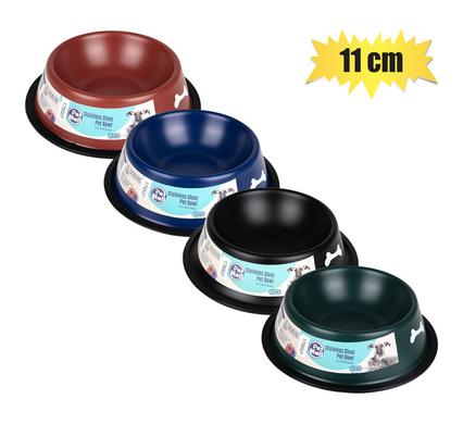 PET DOG/CAT BOWL S/S DARK COLOURS 11cm
