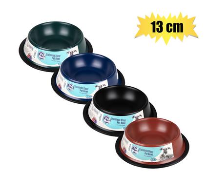 PET DOG/CAT BOWL S/S DARK COLOURS 13cm
