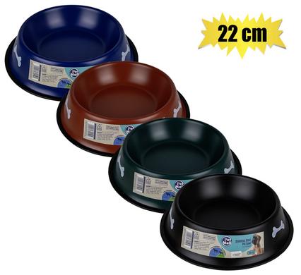 PET DOG BOWL S/S DARK COLOURS  22cm