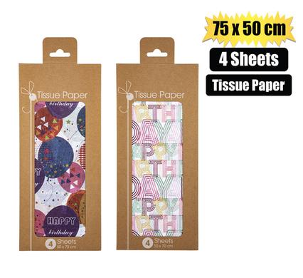 PAPER TISSUE 75x50cm 4SHTS BIRTHDAY