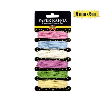 RAFFIA PAPER TWINE 6 ASSTD COLORS 5mmx5m