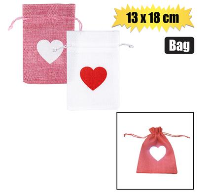 GIFT-BAG CLOTH MED 13x18cm LOVE HEART