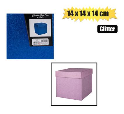 GIFTBOX FLAT PACK 14x14x14cm GLITTER