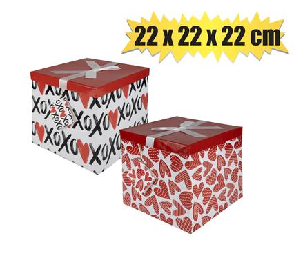 GIFTBOX FLAT PACK 22x22x22cm RED/LOVE