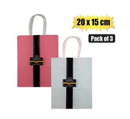 GIFT-BAG CRAFT COLOUR 3 PACK SML 20x15cm