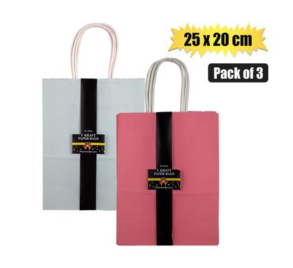 GIFT-BAG CRAFT COLOUR 3 PACK 25x20cm