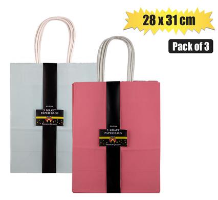 GIFT-BAG CRAFT COLOUR 3 PACK 28x31cm