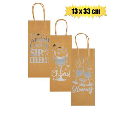 GIFT-BAG PPR WINE ENG WORDS 13x33cm
