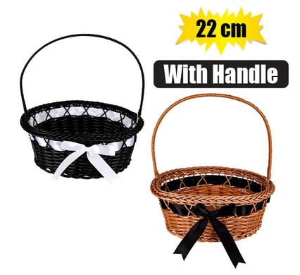 WOVEN PLASTIC BASKET W/HANDLE 22cm