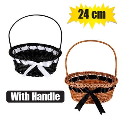 WOVEN PLASTIC BASKET W/HANDLE 24cm