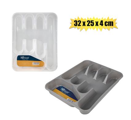 CUTLERY TRAY PL GREY/CLEAR 32x25x4cm