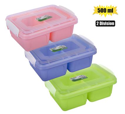 LUNCH BOX 2-DIVISION 500ml CLIP LOCK