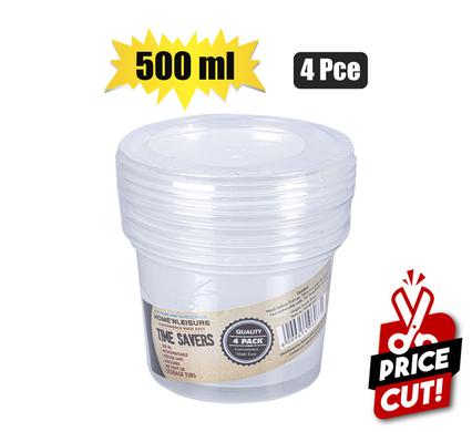 CONTAINER CLEAR 4PCE 500ml ROUND 8cm H