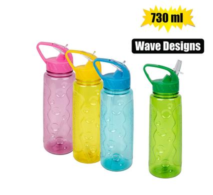 WATER BOTTLE 730ml W/STRAW WAVE DESIGN