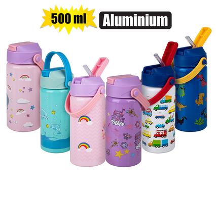 WATER BOTTLE 500ml ALUMINIUM W/STRAW