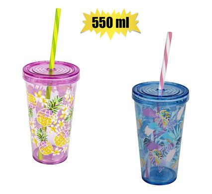 TUMBLER W/STRAW 550ml ASSORTED