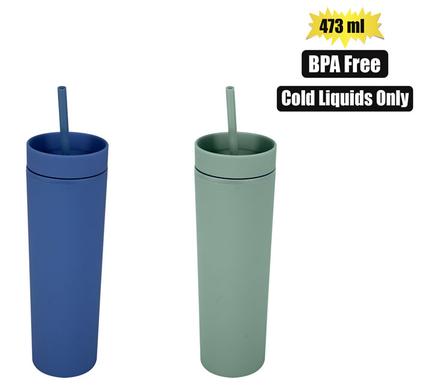 TUMBLER DOUBLE WALL 473ml W/STRAW