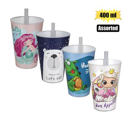 TUMBLER W/STRAW 400ml ASSORTED