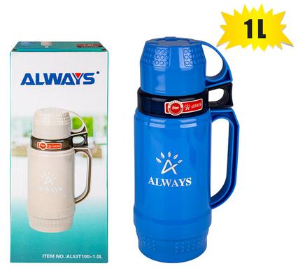 VACUUM-FLASK 1.0L 2xCUP PLASTIC BODY