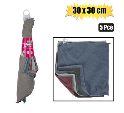 CLOTH MICROFIBRE 30x30cm 5PCE MIXED COL