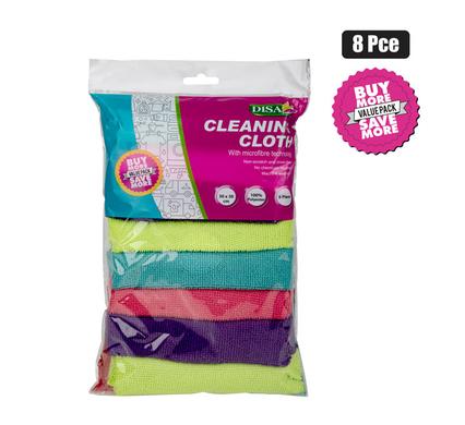CLOTH MICROFIBRE 30x30cm 8PCE MIXED COL