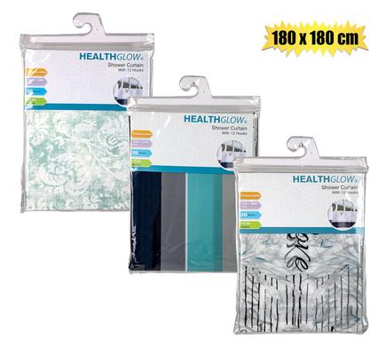 SHOWER CURTAIN PL W/12 HOOKS 180x180cm