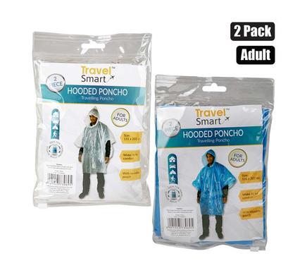 RAINCOAT PONCHO 132x202cm W/HOOD 2-PACK
