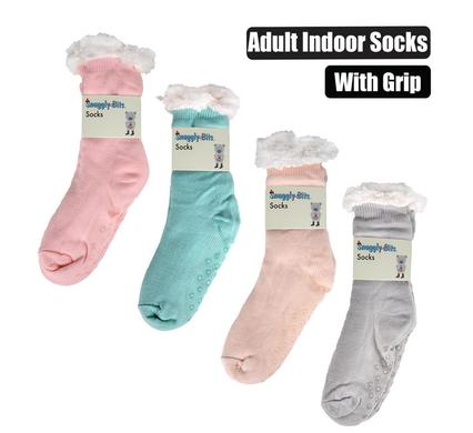 SOCKS INDOOR W/GRIP ADULT PLAIN