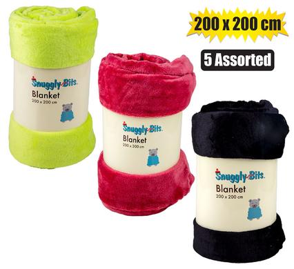 BLANKET FLANNEL FLEECE 200X200CM ASSTD