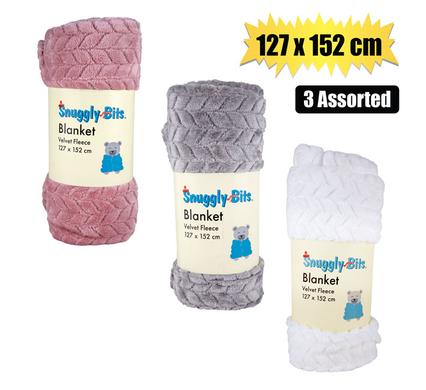 BLANKET VELVET FLEECE 127x152cm ASSTD