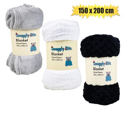 BLANKET VELVET FLEECE 150x200cm ASSTD