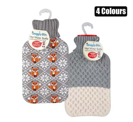 HOTWATER BOTTLE 2L W/KNIT-COVER ASSTD 2L
