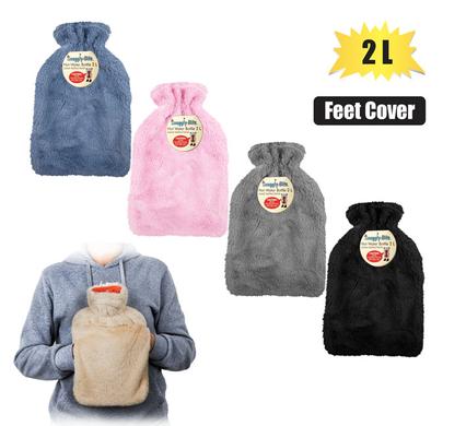HOTWATER BOTTLE W/FUR COVER W/POCKETS 2L