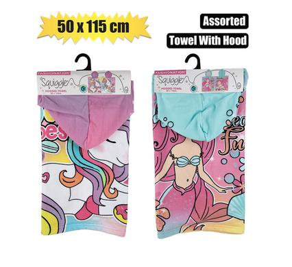 TOWEL HOODED 50x115cm GIRLS ASSTD