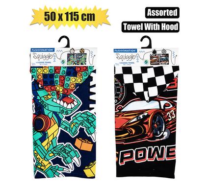 TOWEL HOODED 50x115cm BOYS ASSTD