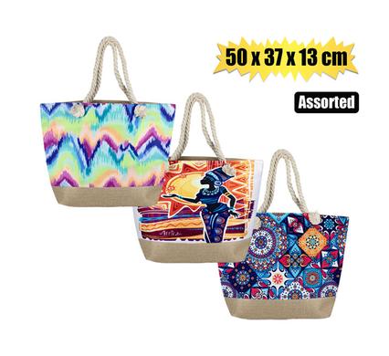 BEACH BAG 50x37x13cm ASSTD W/ROPE HANDLE