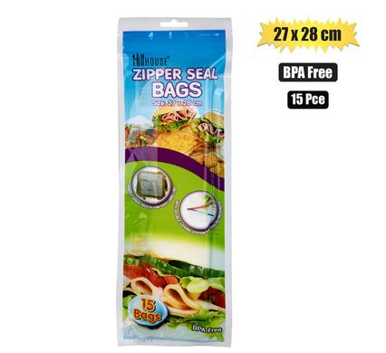 DISPOSABLE BAG ZIPPERSEAL 15PC 27x28cm
